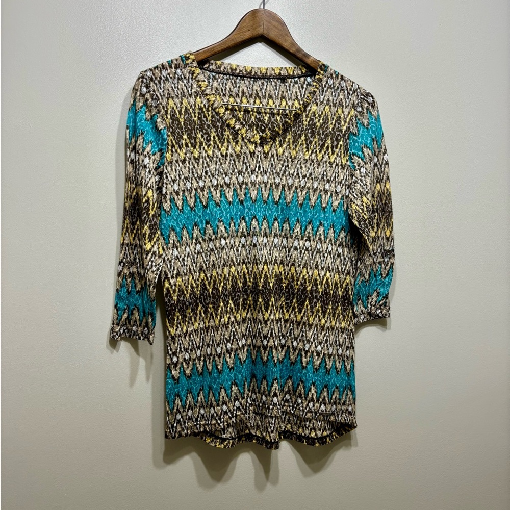 ✨$8 CLEAR-OUT✨ FDJ Vintage Knit Chevron Light Weight Long Sleeve Blouse Top Blue